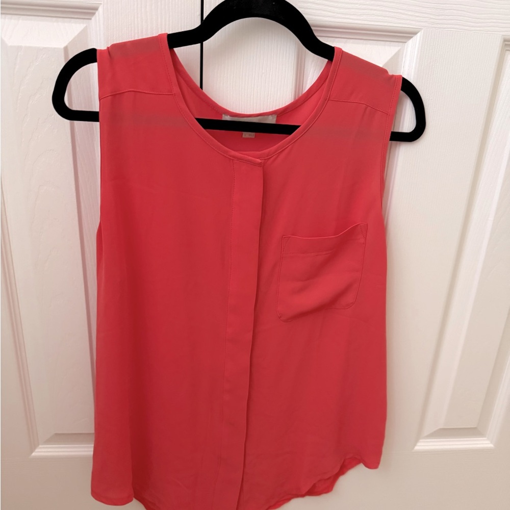 Coral mixed media blouse